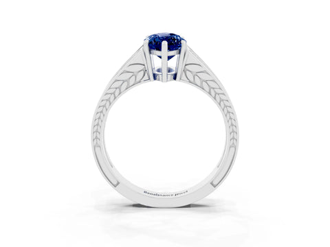 White gold Marquise Cut Blue Sapphire Split Shank Ring with Pavé Band and Four-Prong Setting_3