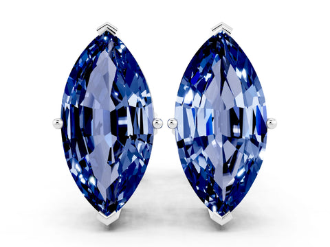 White gold Marquise Cut Blue Sapphire Stud Earrings_29