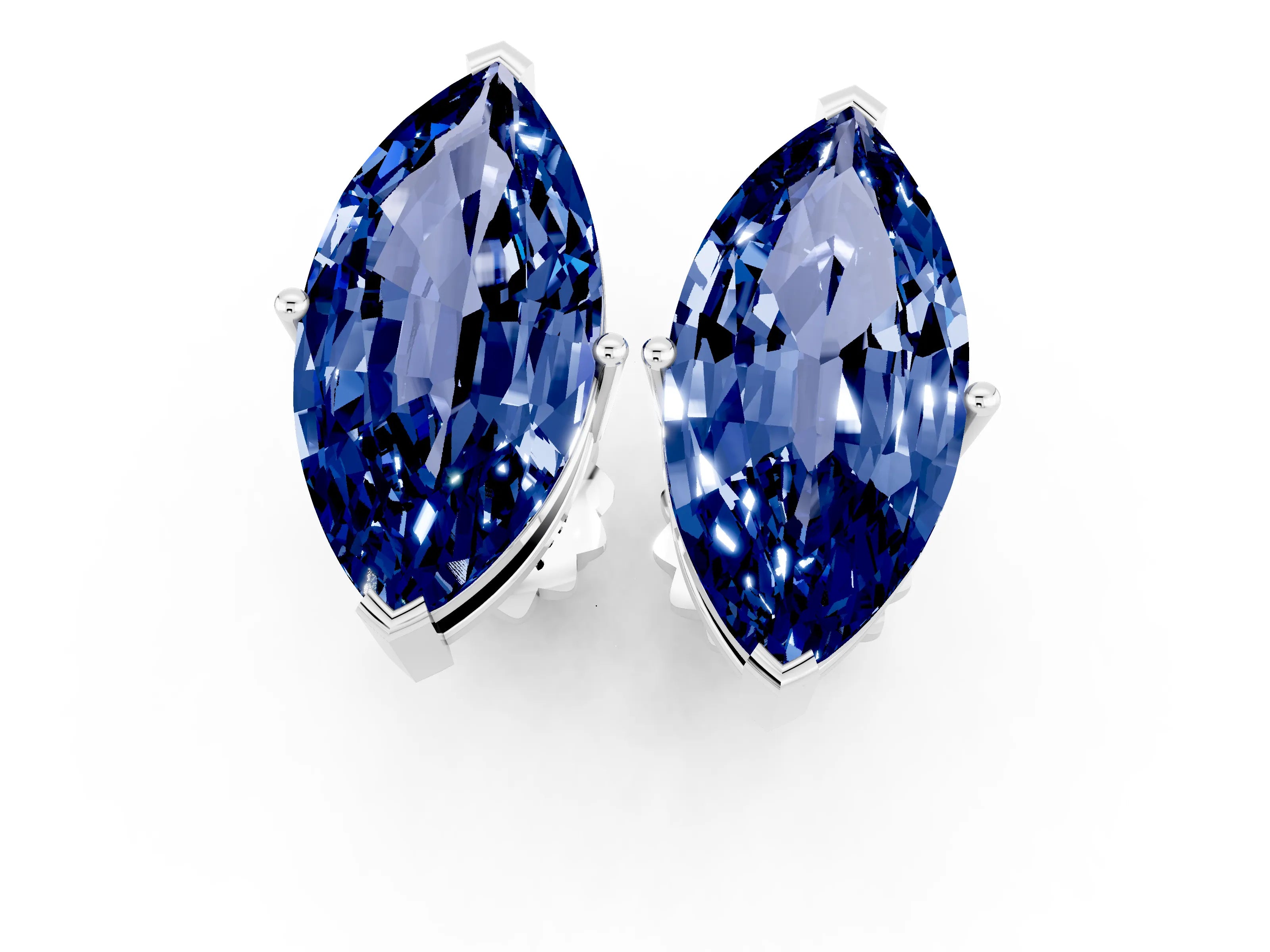 White gold Marquise Cut Blue Sapphire Stud Earrings_30