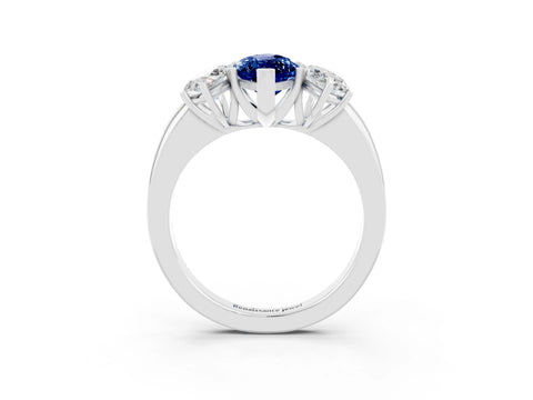 White gold Marquise Cut Blue Sapphire Three-Stone Ring with Four-Prong Setting and Classic Band_3