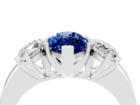 White gold Marquise Cut Blue Sapphire Three-Stone Ring with Four-Prong Setting and Classic Band_4
