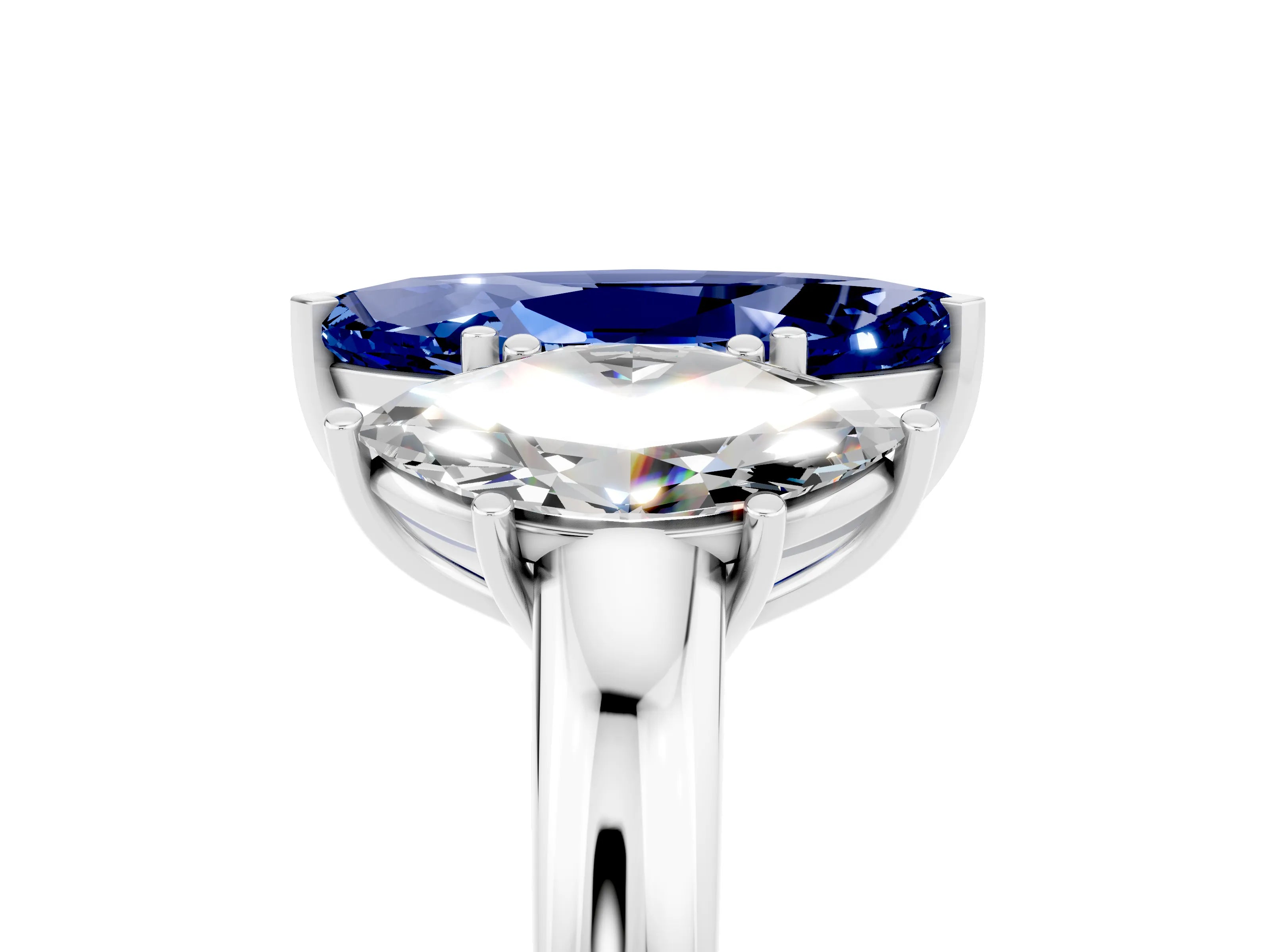 White gold Marquise Cut Blue Sapphire Three-Stone Ring with Four-Prong Setting and Classic Band_5