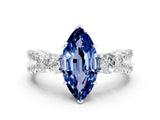 White gold Marquise Cut Blue Sapphire Three-Stone Ring with Pavé Split Shank and Four-Prong Setting_12
