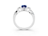 White gold Marquise Cut Blue Sapphire Three-Stone Ring with Pavé Split Shank and Four-Prong Setting_15