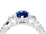 White gold Marquise Cut Blue Sapphire Three-Stone Ring with Pavé Split Shank and Four-Prong Setting_16