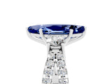 White gold Marquise Cut Blue Sapphire Three-Stone Ring with Pavé Split Shank and Four-Prong Setting_17