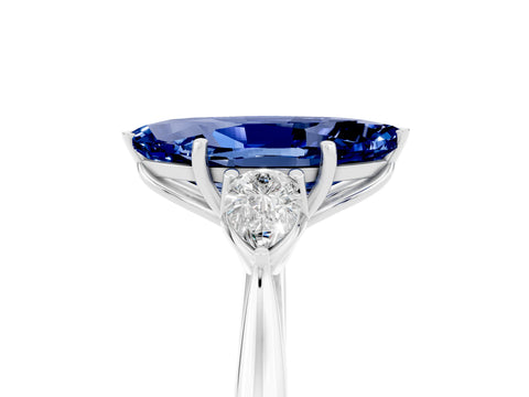 White gold Marquise Cut Blue Sapphire Three-Stone Ring with Pear Side Stones and Four-Prong Setting_17