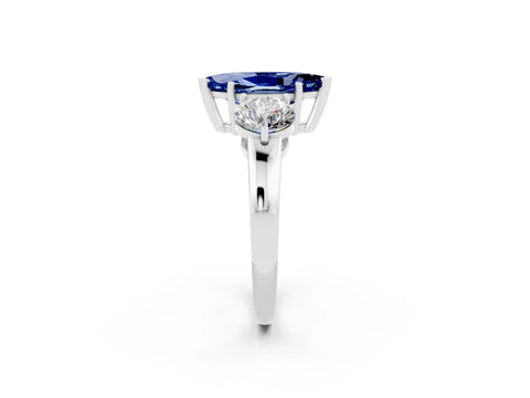 White gold Marquise Cut Blue Sapphire Three-Stone Ring with Prong Setting and Classic Band_2