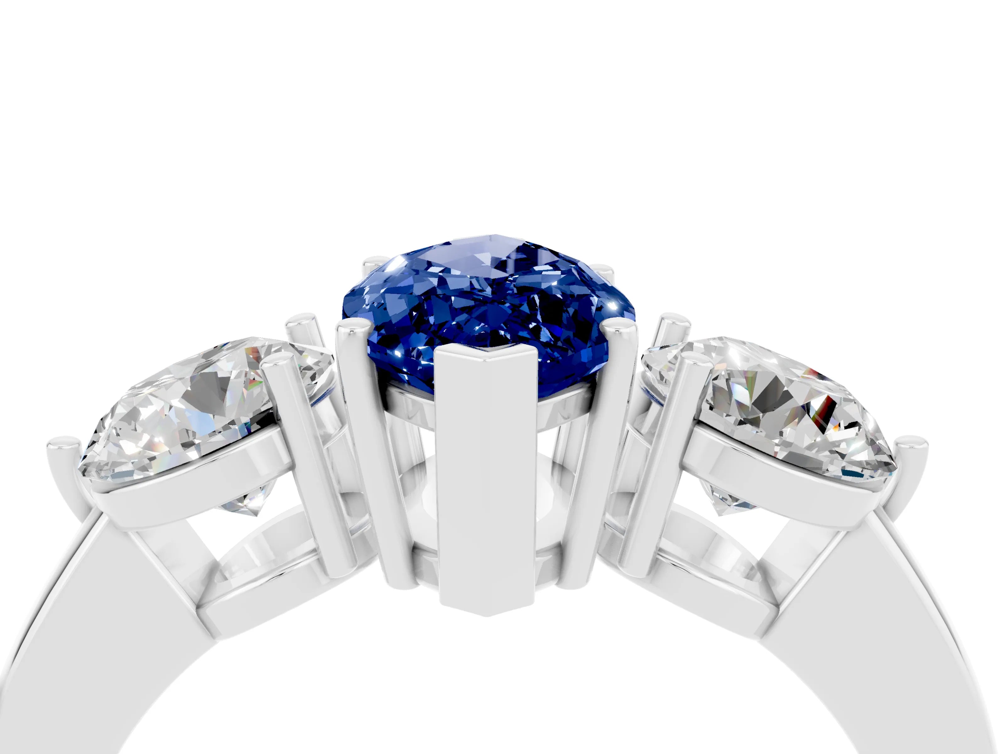 White gold Marquise Cut Blue Sapphire Three-Stone Ring with Prong Setting and Classic Band_4