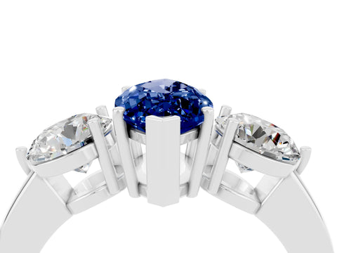 White gold Marquise Cut Blue Sapphire Three-Stone Ring with Prong Setting and Classic Band_4