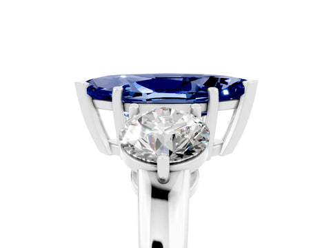 White gold Marquise Cut Blue Sapphire Three-Stone Ring with Prong Setting and Classic Band_5