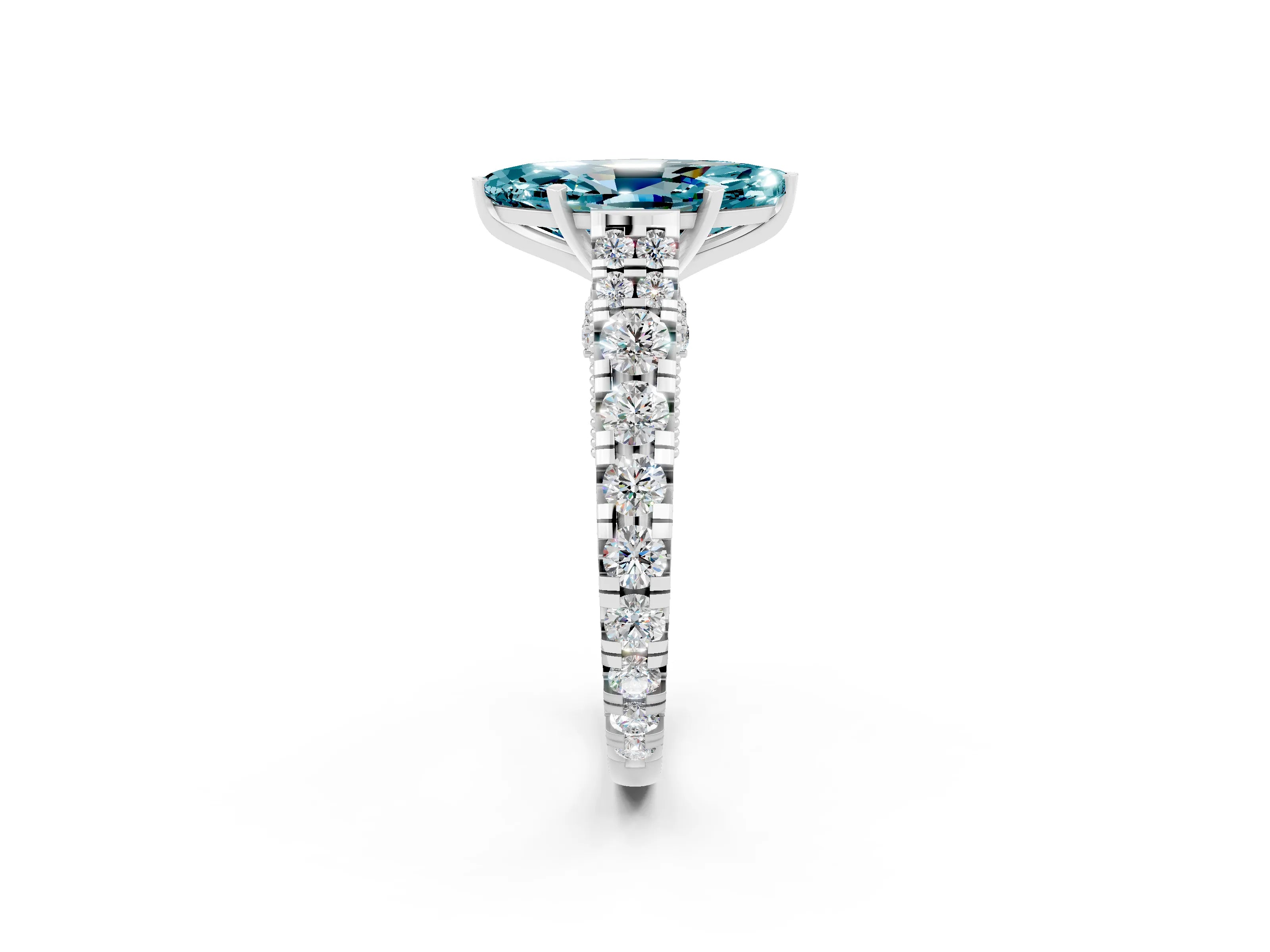 White gold Marquise Cut Blue Topaz Classic Solitaire Ring with Pavé Band and Four-Prong Setting_2