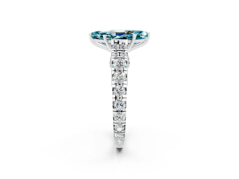 White gold Marquise Cut Blue Topaz Classic Solitaire Ring with Pavé Band and Four-Prong Setting_2