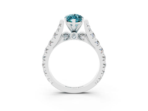 White gold Marquise Cut Blue Topaz Classic Solitaire Ring with Pavé Band and Four-Prong Setting_3
