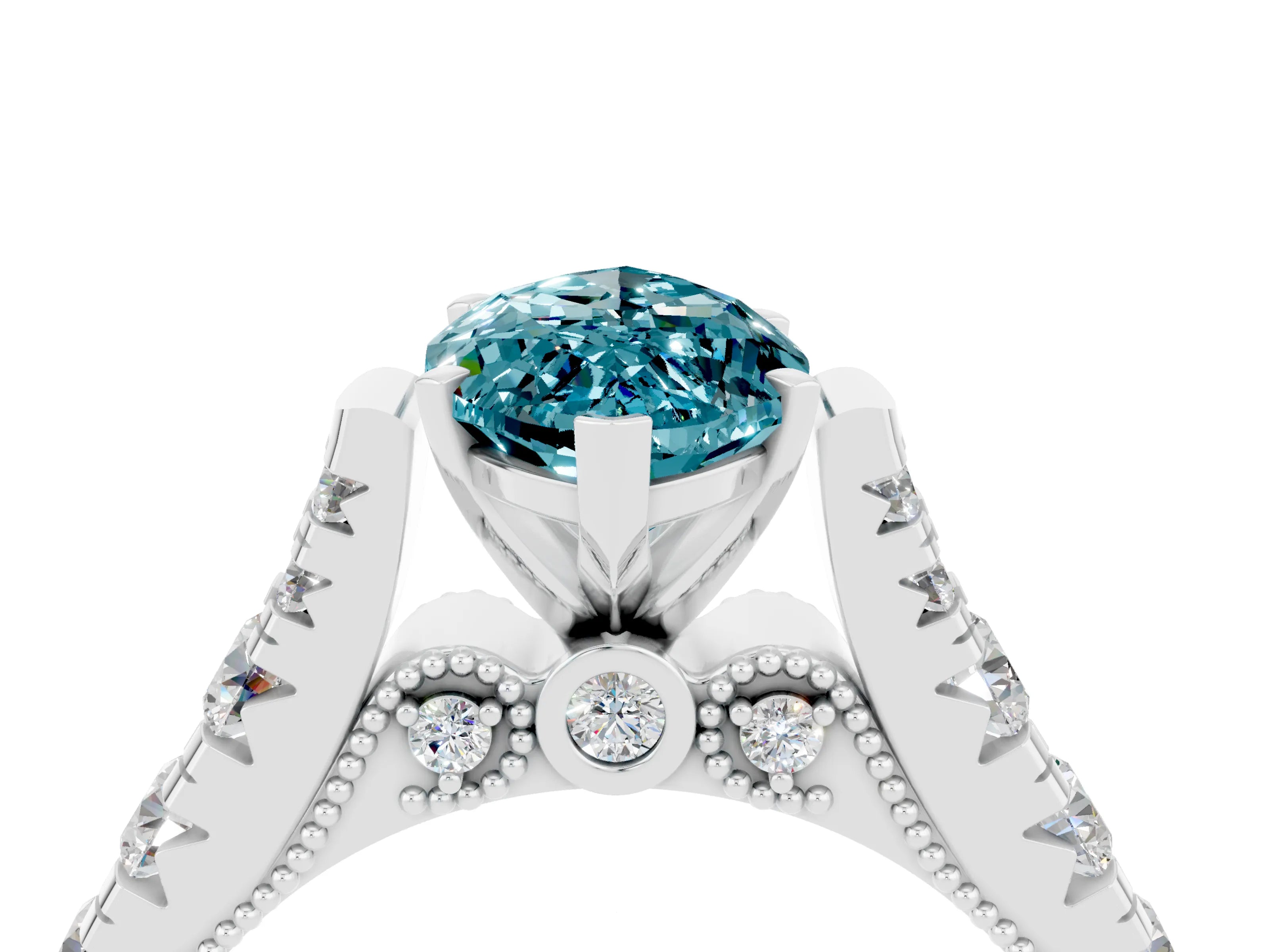 White gold Marquise Cut Blue Topaz Classic Solitaire Ring with Pavé Band and Four-Prong Setting_4