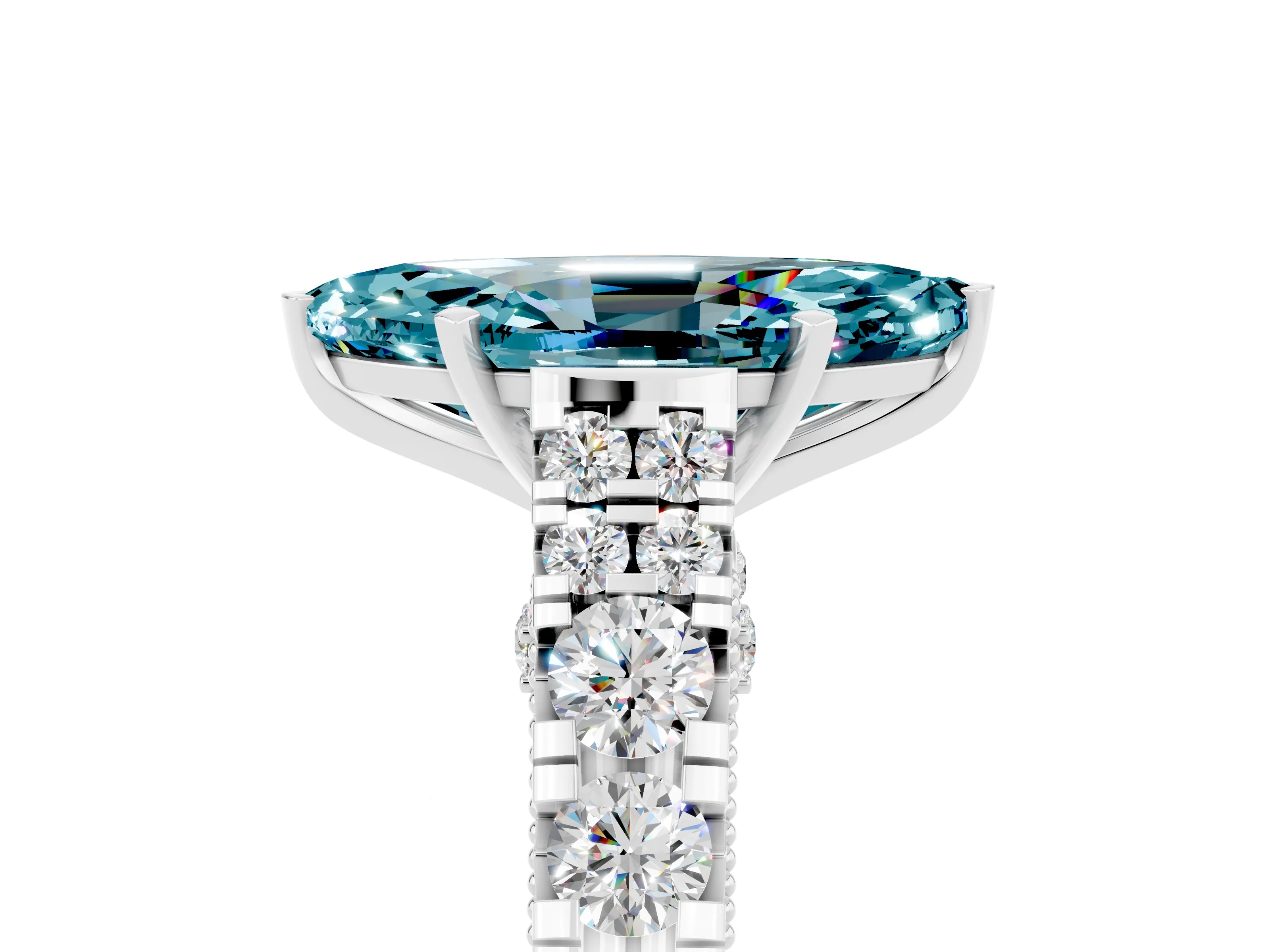 White gold Marquise Cut Blue Topaz Classic Solitaire Ring with Pavé Band and Four-Prong Setting_5