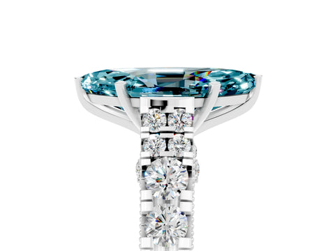 White gold Marquise Cut Blue Topaz Classic Solitaire Ring with Pavé Band and Four-Prong Setting_5
