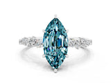 White gold Marquise Cut Blue Topaz Cluster Side Stone Solitaire Ring with Prong Setting_24