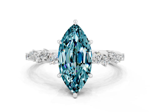 White gold Marquise Cut Blue Topaz Cluster Side Stone Solitaire Ring with Prong Setting_24