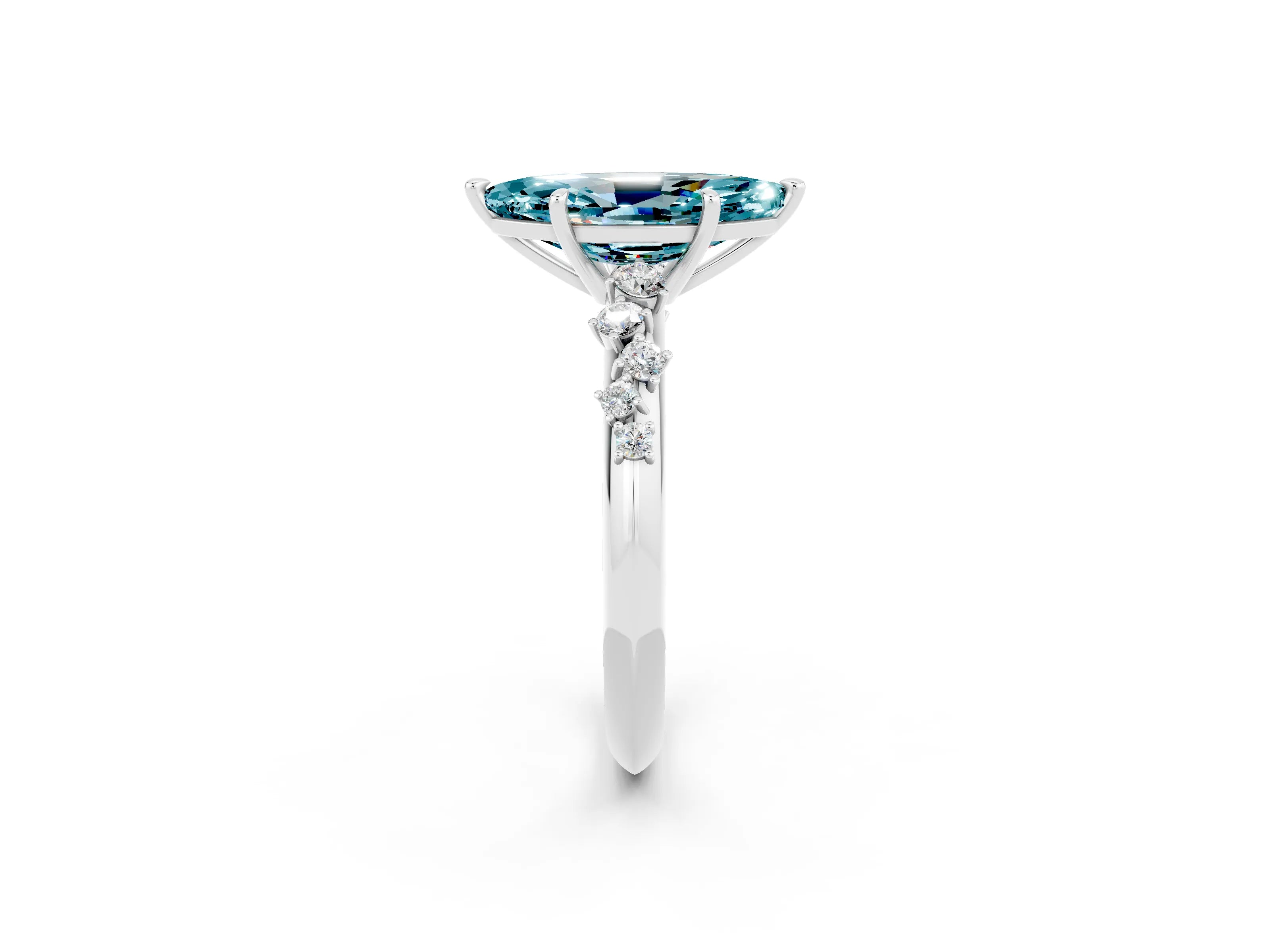 White gold Marquise Cut Blue Topaz Cluster Side Stone Solitaire Ring with Prong Setting_26