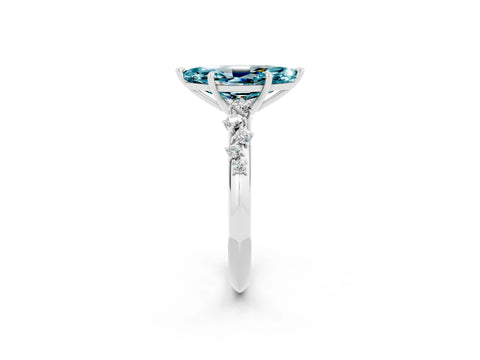 White gold Marquise Cut Blue Topaz Cluster Side Stone Solitaire Ring with Prong Setting_26