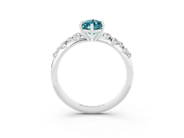 Platinum Marquise Blue Topaz Graduated Cluster Solitaire Engagement Ring with Open Basket