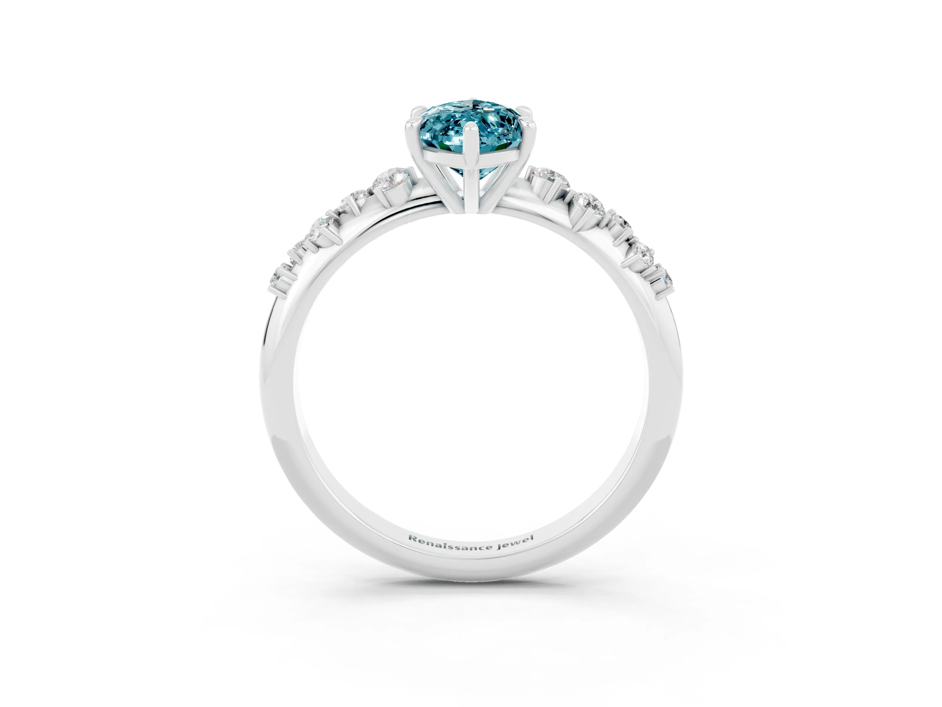 White gold Marquise Cut Blue Topaz Cluster Side Stone Solitaire Ring with Prong Setting_27