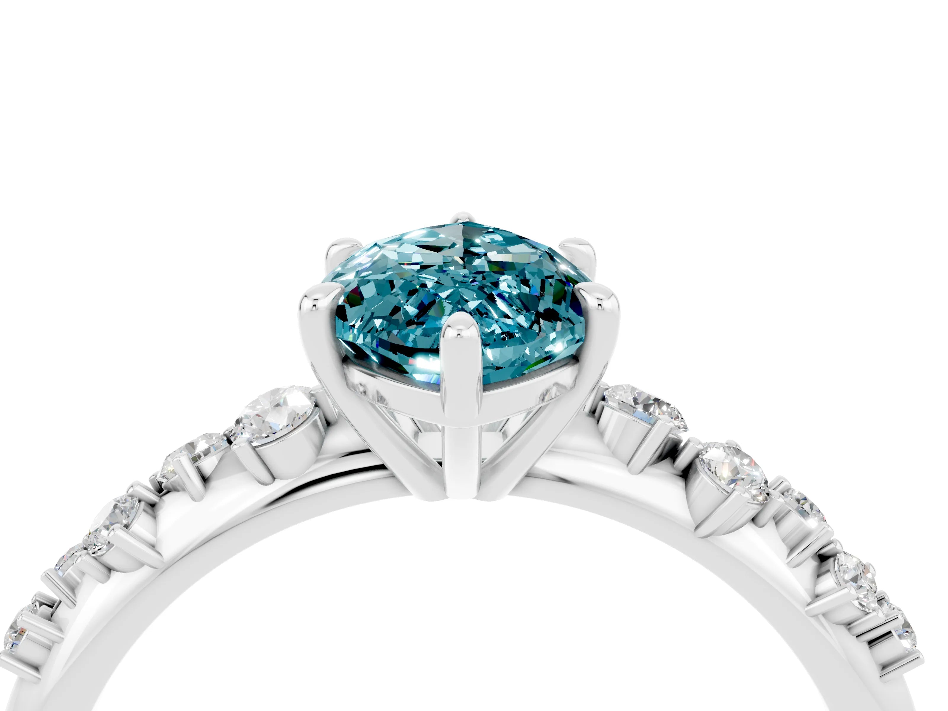 White gold Marquise Cut Blue Topaz Cluster Side Stone Solitaire Ring with Prong Setting_28