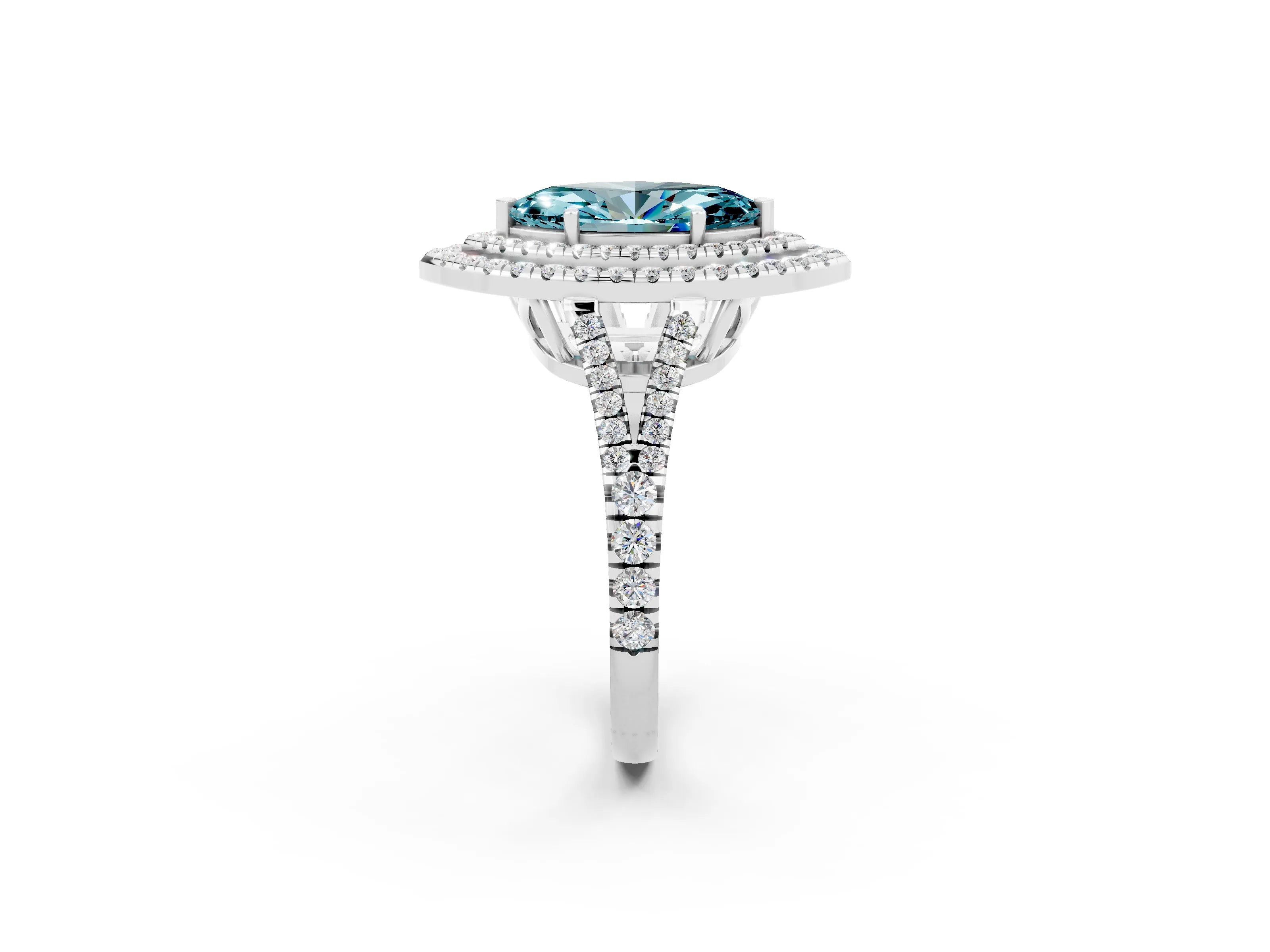 White gold Marquise Cut Blue Topaz Double Halo Ring with Pavé Band and Prong Setting_14