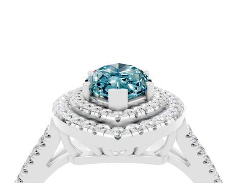 White gold Marquise Cut Blue Topaz Double Halo Ring with Pavé Band and Prong Setting_16