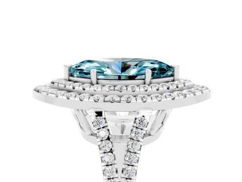 White gold Marquise Cut Blue Topaz Double Halo Ring with Pavé Band and Prong Setting_17
