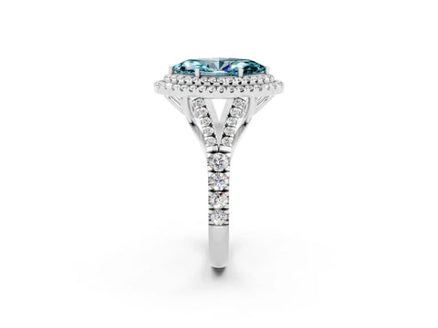 White gold Marquise Cut Blue Topaz Double Halo Ring with Split Shank and Prong Setting_14