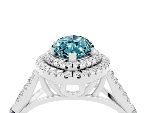 White gold Marquise Cut Blue Topaz Double Halo Ring with Split Shank and Prong Setting_16