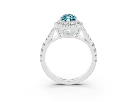 White gold Marquise Cut Blue Topaz Double Halo Ring with Split Shank and Prong Setting_27
