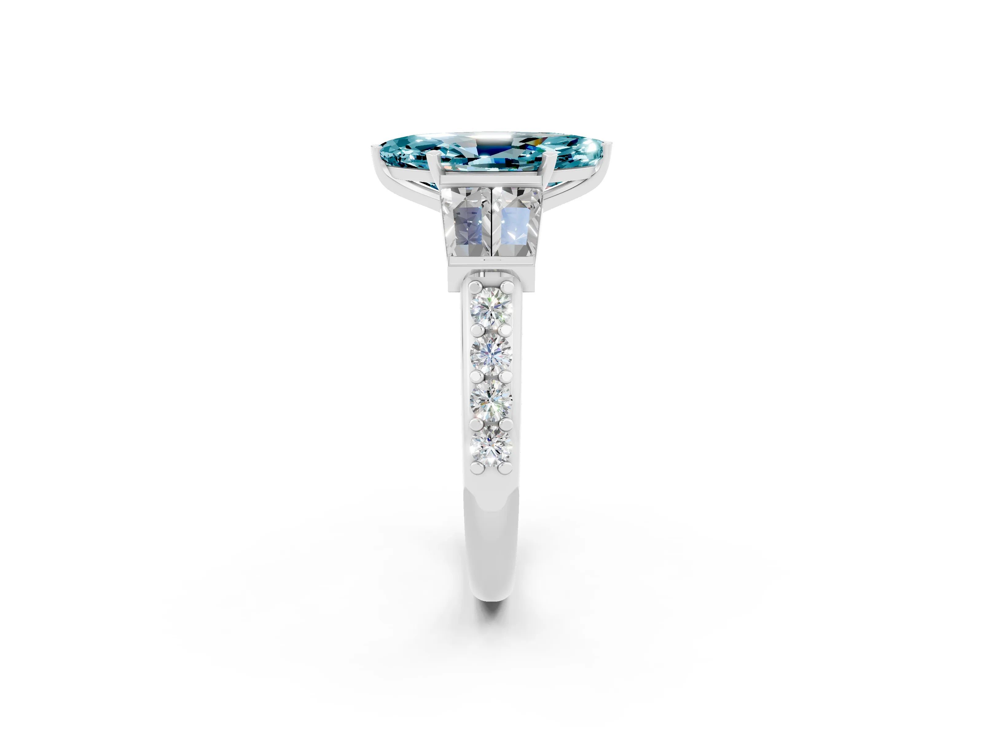 White gold Marquise Cut Blue Topaz Engagement Ring with Baguette Side Stones and Channel Set Band_2
