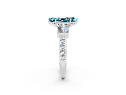 White gold Marquise Cut Blue Topaz Engagement Ring with Baguette Side Stones and Channel Set Band_2