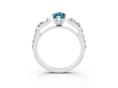 White gold Marquise Cut Blue Topaz Engagement Ring with Baguette Side Stones and Channel Set Band_3