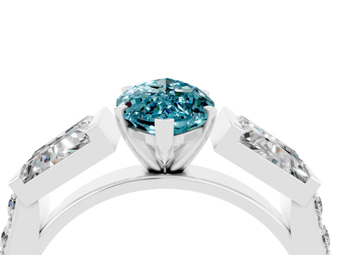 White gold Marquise Cut Blue Topaz Engagement Ring with Baguette Side Stones and Channel Set Band_4