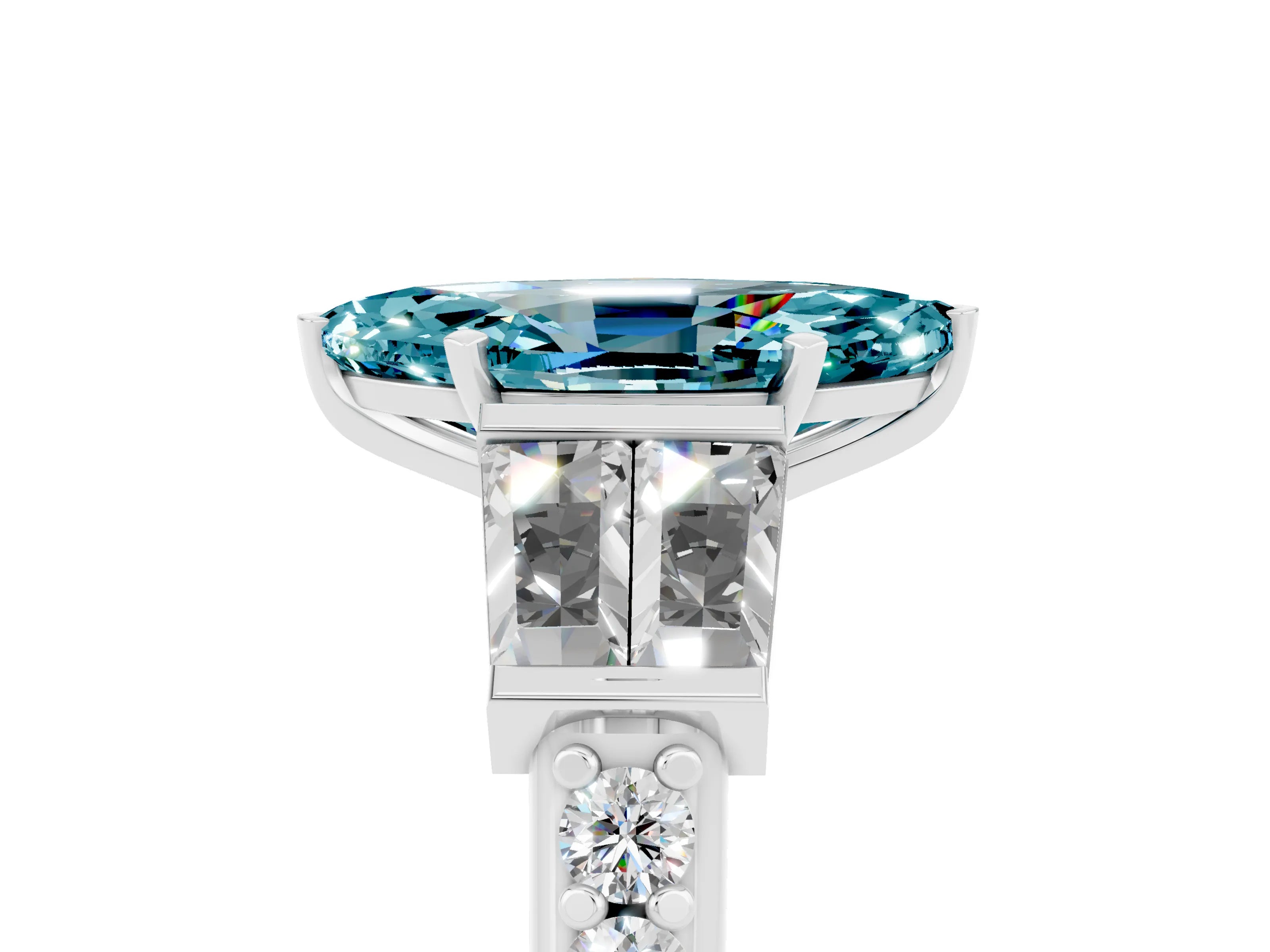 White gold Marquise Cut Blue Topaz Engagement Ring with Baguette Side Stones and Channel Set Band_5