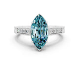 White gold Marquise Cut Blue Topaz Engagement Ring with Milgrain Channel Set Band and Prong Setting