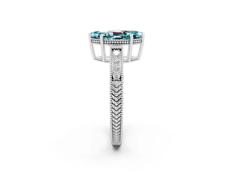 White gold Marquise Cut Blue Topaz Engagement Ring with Milgrain Channel Set Band and Prong Setting_2