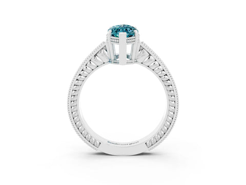 White gold Marquise Cut Blue Topaz Engagement Ring with Milgrain Channel Set Band and Prong Setting_3