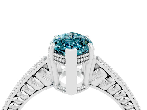 White gold Marquise Cut Blue Topaz Engagement Ring with Milgrain Channel Set Band and Prong Setting_4
