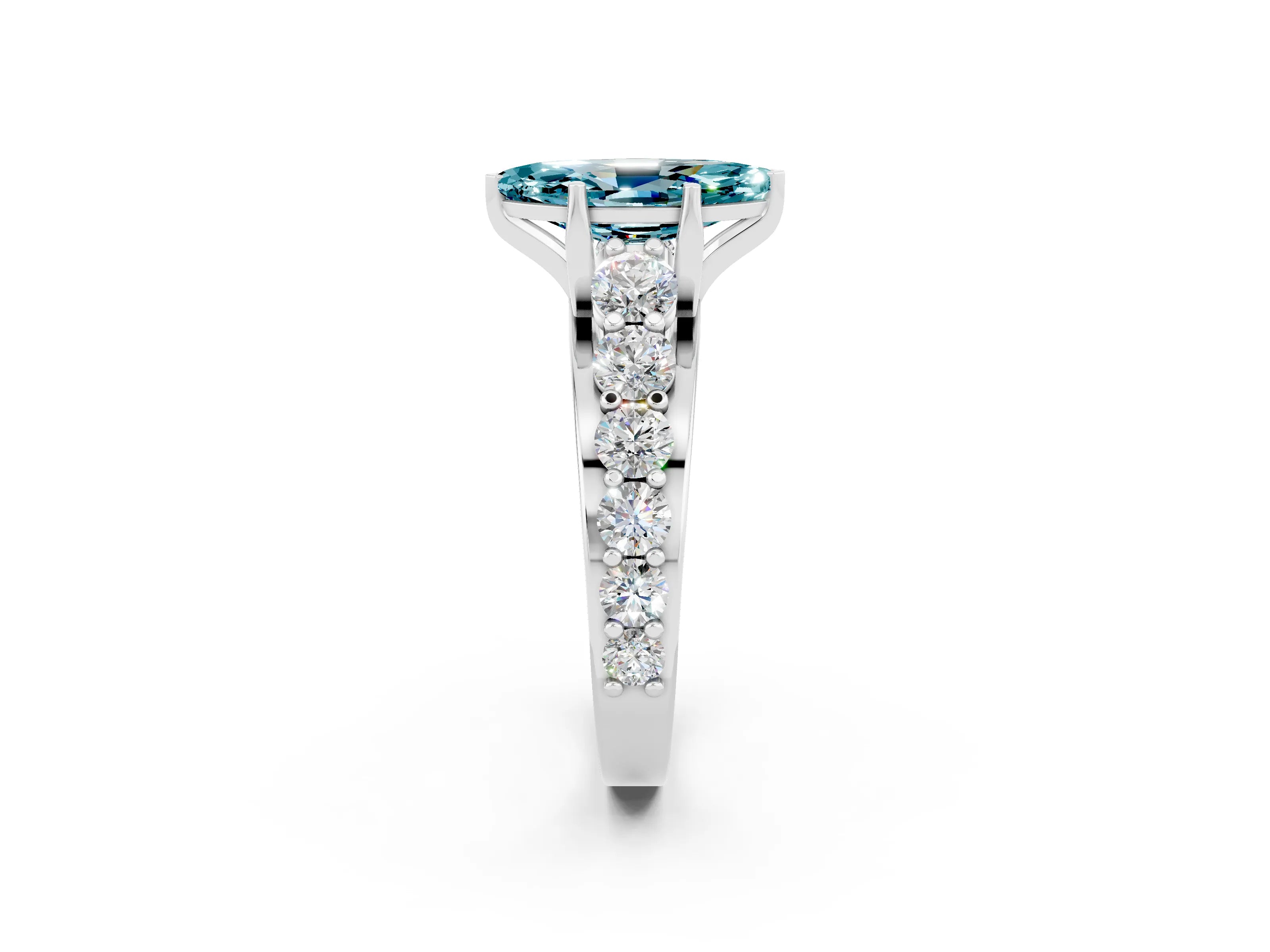 White gold Marquise Cut Blue Topaz Engagement Ring with Pavé Band and Four-Prong Setting_2