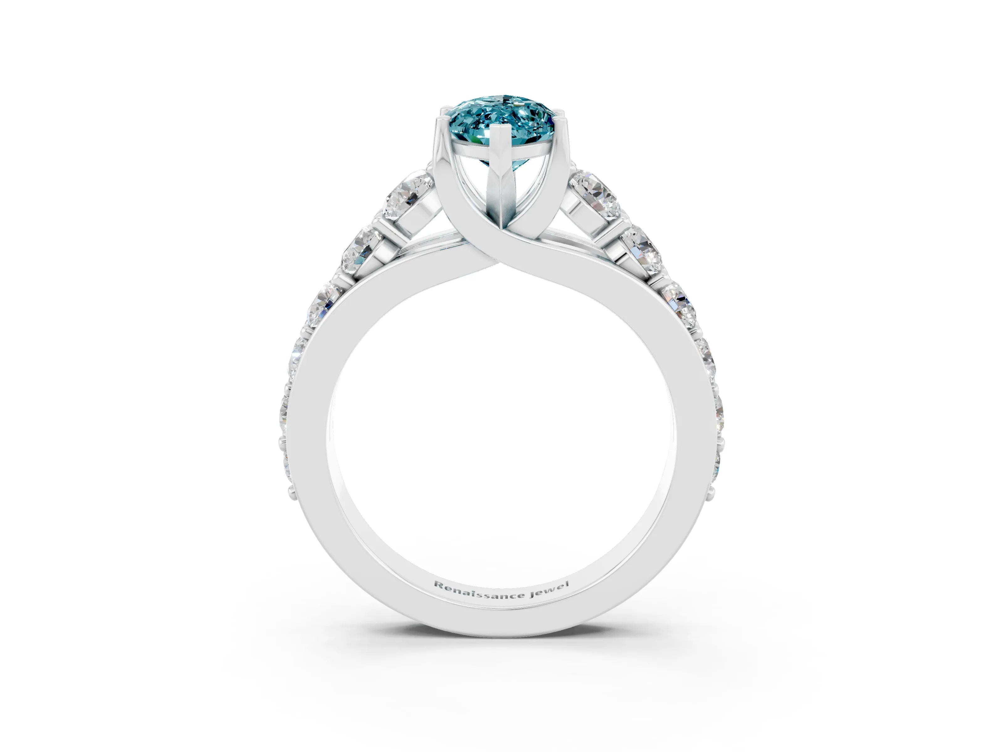White gold Marquise Cut Blue Topaz Engagement Ring with Pavé Band and Four-Prong Setting_3