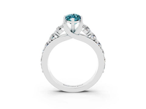 White gold Marquise Cut Blue Topaz Engagement Ring with Pavé Band and Four-Prong Setting_3