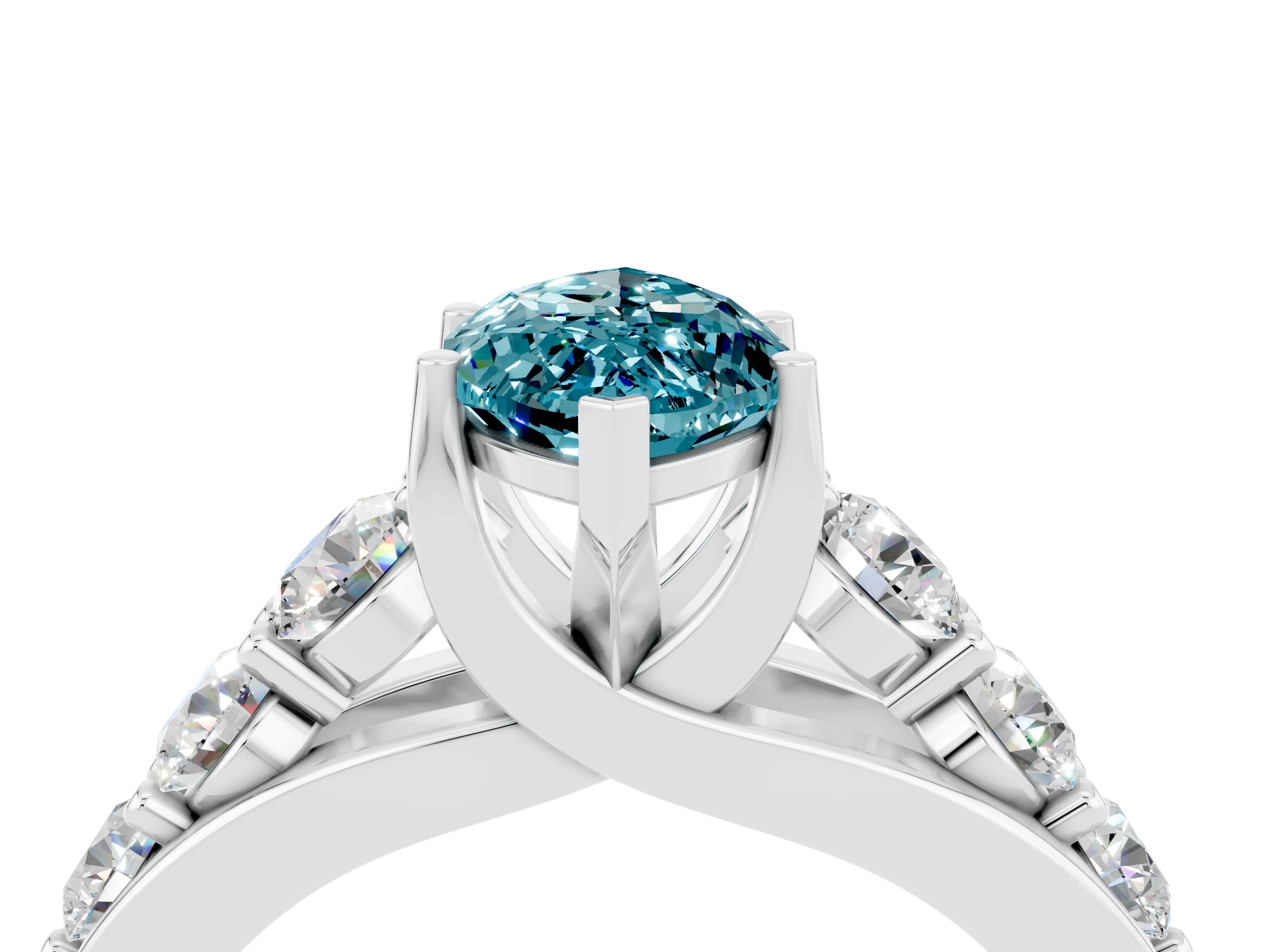 White gold Marquise Cut Blue Topaz Engagement Ring with Pavé Band and Four-Prong Setting_4