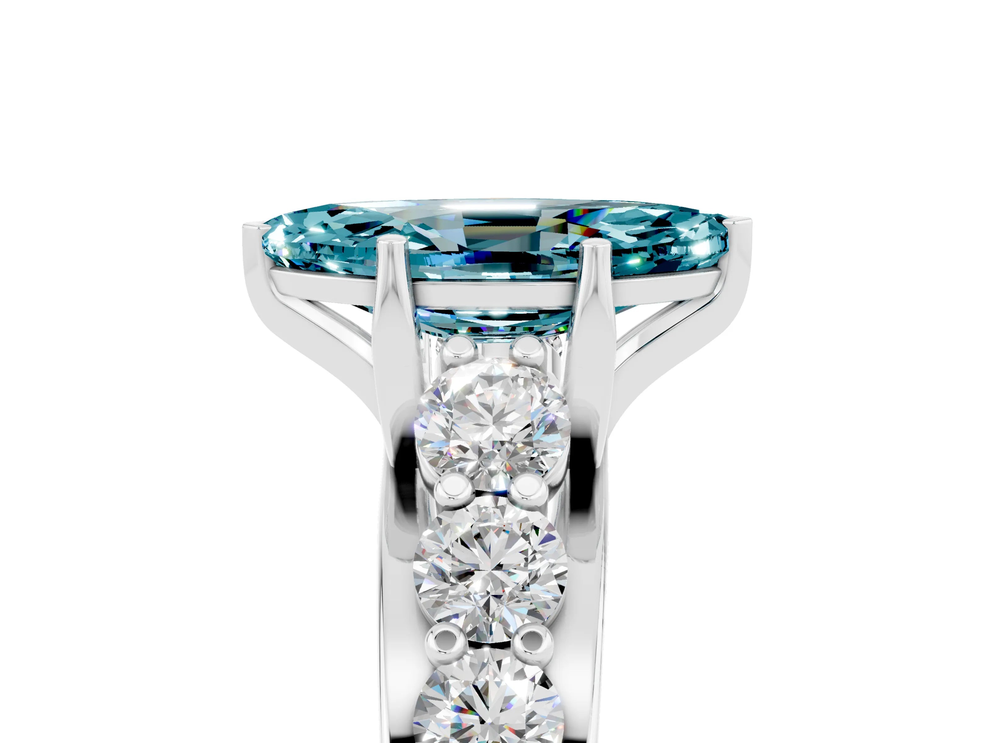 White gold Marquise Cut Blue Topaz Engagement Ring with Pavé Band and Four-Prong Setting_5