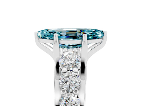 White gold Marquise Cut Blue Topaz Engagement Ring with Pavé Band and Four-Prong Setting_5