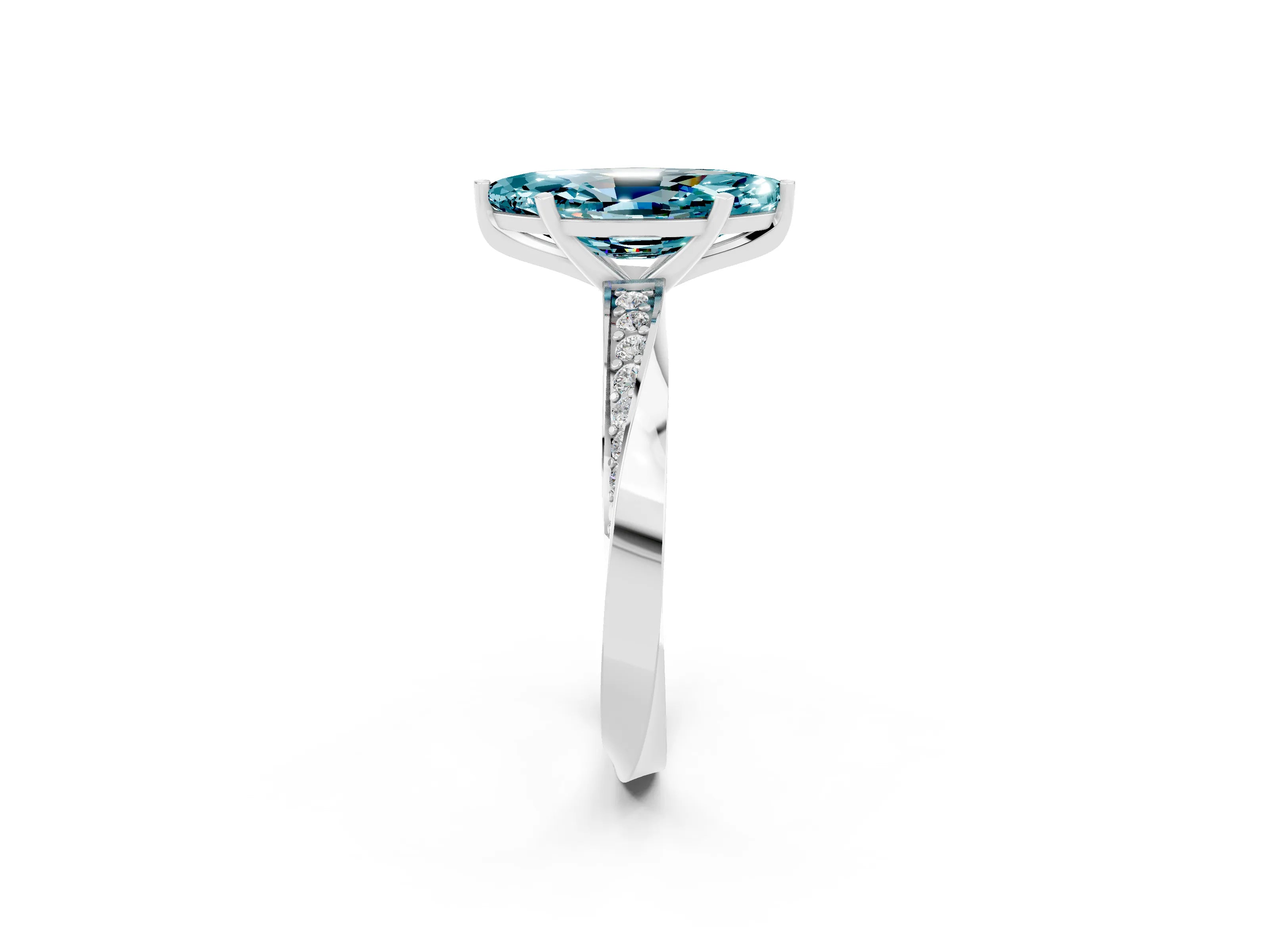 White gold Marquise Cut Blue Topaz Engagement Ring with Side Stone Accents and Four-Prong Setting_29